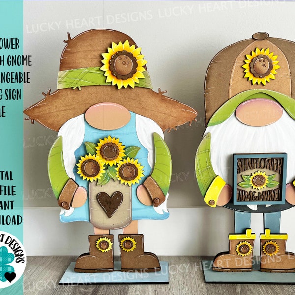 Sunflower Tall Porch Interchangeable Leaning Sign Gnome File SVG, Glowforge Fall, LuckyHeartDesignsCo