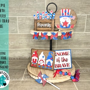 Gnome Fourth Of July Tiered Tray File SVG, 4th American USA Tier Tray, Glowforge, LuckyHeartDesignsCo
