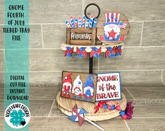Gnome Fourth Of July Tiered Tray File SVG, 4th American USA Tier Tray, Glowforge, LuckyHeartDesignsCo