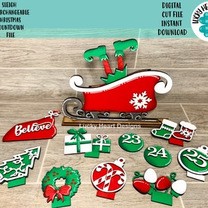 Sleigh Interchangeable Christmas Countdown File SVG, Glowforge Holiday Decor, LuckyHeartDesignsCo