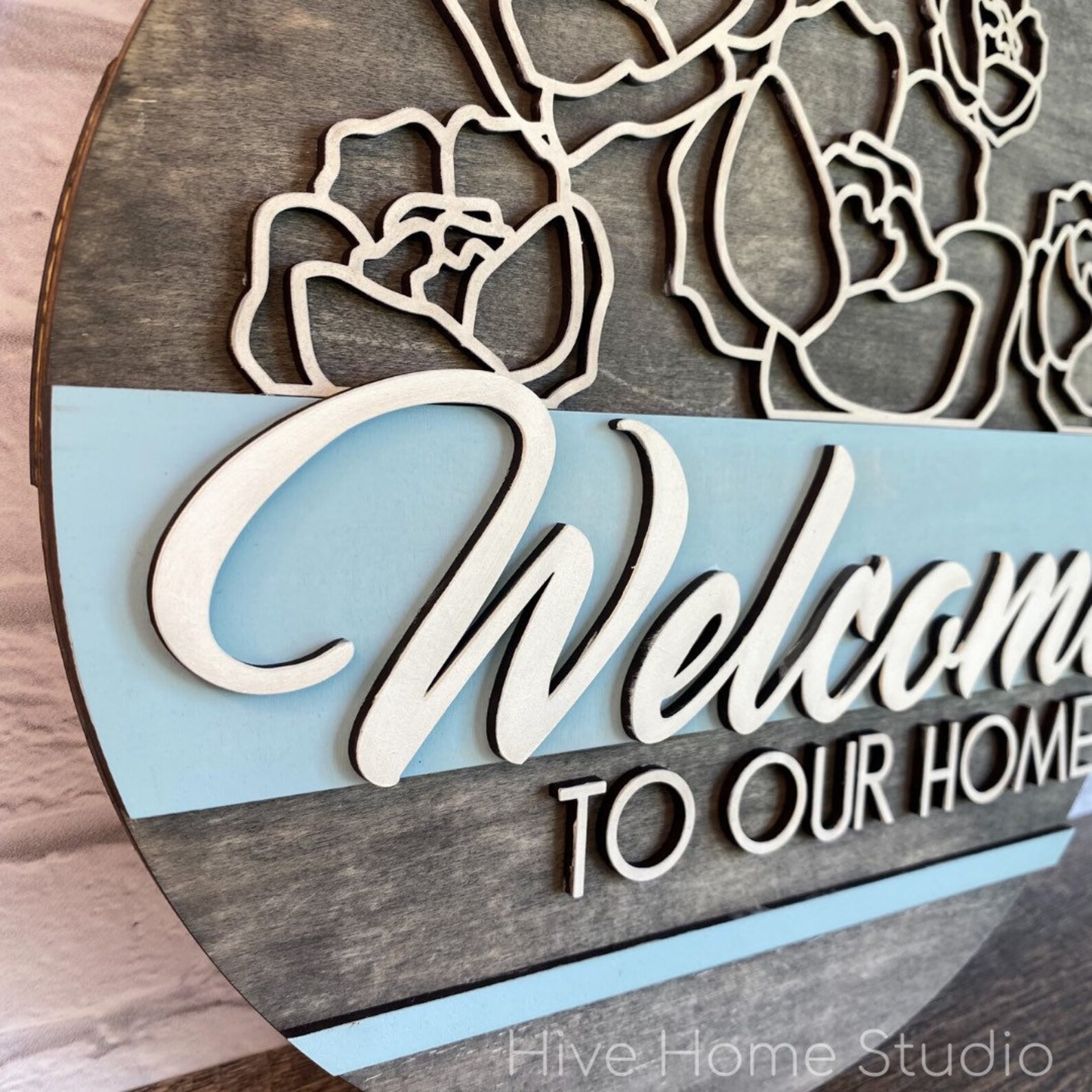 Download Floral Welcome Door Hanger Sign File SVG Glowforge | Etsy