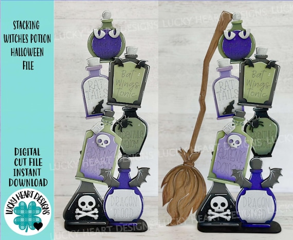 Stacking Witches Potions Halloween File SVG, Tier Tray, Trick or Treat,  Glowforge Laser, LuckyHeartDesignsCo