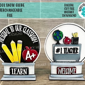 School Snow Globe Interchangeable File SVG, Glowforge Teacher Gift, Classroom, Tiered Tray LuckyHeartDesignsCo