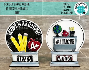 School Snow Globe Interchangeable File SVG, Glowforge Teacher Gift, Classroom, Tiered Tray LuckyHeartDesignsCo