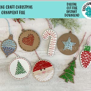 Arquivo de enfeites de Natal String Craft SVG, Crianças, Crianças, Bengala Doce, Papai Noel, Árvore, Alegre, Fazenda, Feriado Glowforge, LuckyHeartDesignsCo