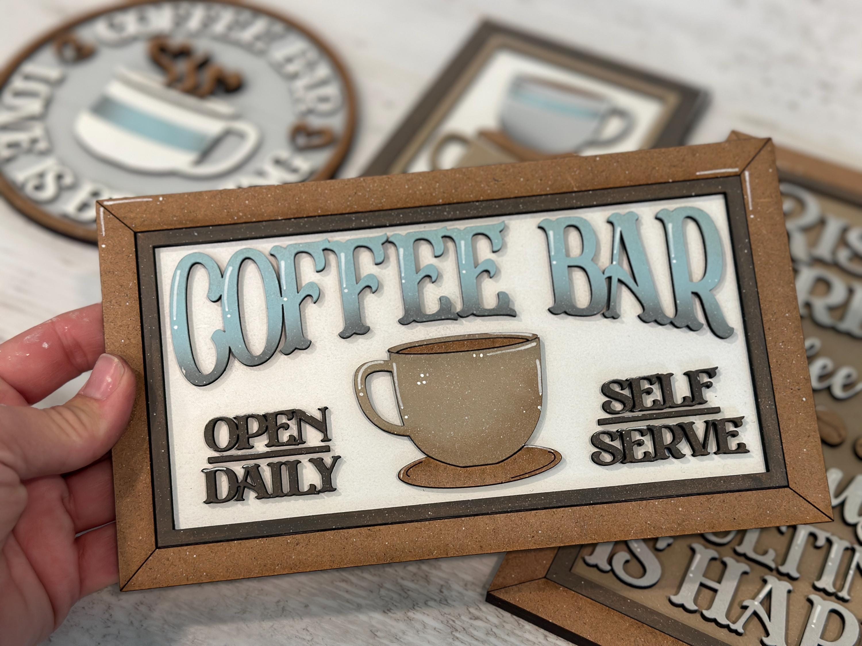 Set Decorativo Bar Caffè 6 Pezzi | Libri In Legno, Tazza E Sacco Di Tela | Vassoio A Più Livelli Stile Rustico