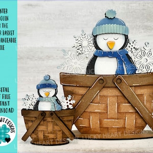 Pingouin d'hiver pour le panier de fleurs fichier interchangeable SVG, hiver, flocon de neige, plateau à plusieurs niveaux, Glowforge, LuckyHeartDesignsCo