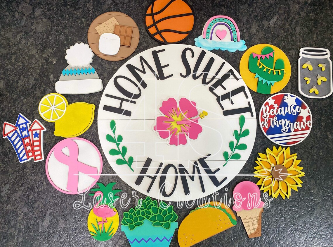 Download Interchangeable Home Sweet Home Sign Door Hanger File SVG ...