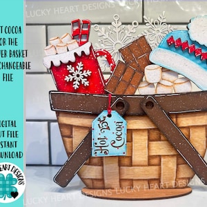 Warme cacao voor de bloemenmand verwisselbaar bestand SVG, chocolade, marshmallow, sneeuwvlok, gelaagde lade, Glowforge, LuckyHeartDesignsCo