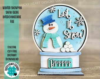 Winter Snowman Snow Globe Interchangeable File SVG, Glowforge, Tiered Tray LuckyHeartDesignsCo