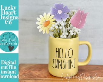Spring Flowers Mug Stick File SVG, Glowforge Tiered Tray, Tray Decor, Tulip, Floral, Plant Topper, Spring, Stake, Gift, LuckyHeartDesignsCo