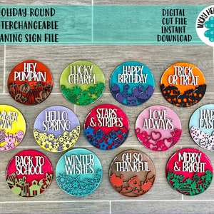 Plik Holiday Round Interchangeable Leaning Sign SVG, Leaning Ladder Seasonal Shapes, Glowforge Laser, LuckyHeartDesignsCo