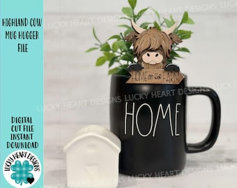 Highland Cow Mug Hugger File SVG, Glowforge, Tiered Tray, Tray Decor, Topper, Farm, Farmhouse, LuckyHeartDesignsCo