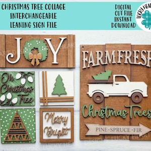 Christmas Tree Wall Collage File SVG, Leaning Ladder, Tiered Tray Glowforge, LuckyHeartDesignsCo