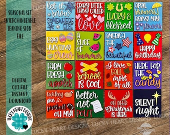 Seasonal Set Interchangeable Leaning Sign File SVG, Leaning Ladder Seasonal Shapes, Glowforge Laser, LuckyHeartDesignsCo
