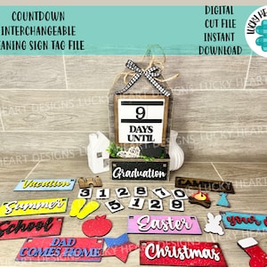 Countdown austauschbare lehnende Tag-Zeichendatei SVG, saisonale Glowforge, LuckyHeartDesignsCo Base