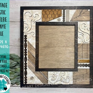 Arquivo de porta-retratos rústico vintage SVG, Glowforge Farmhouse, LuckyHeartDesignsCo