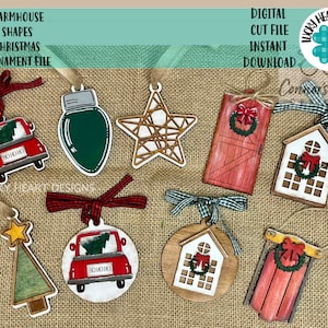 Farmhouse Shapes Christmas Ornaments File SVG, Holiday Glowforge, LuckyHeartDesignsCo