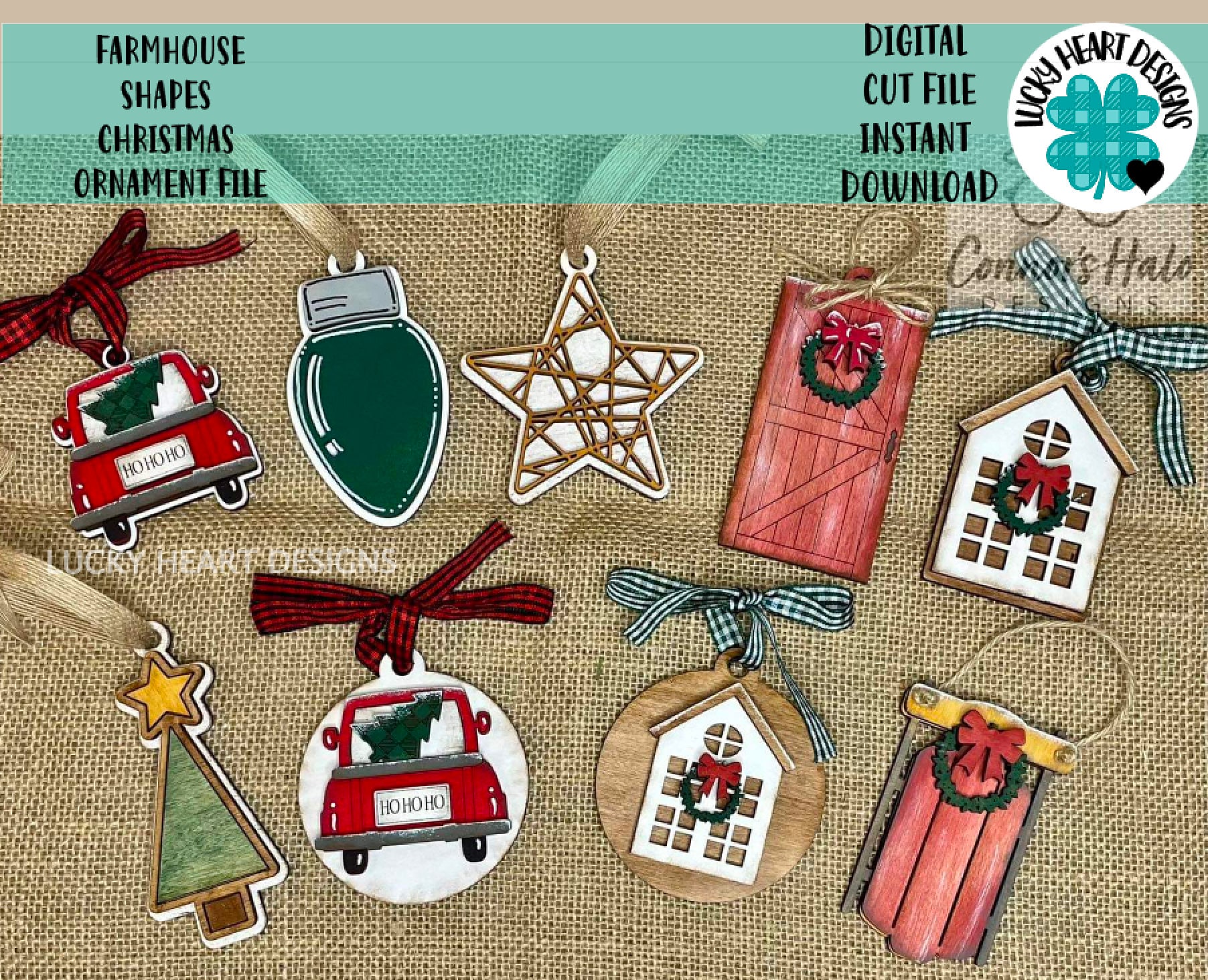 Farmhouse Shapes Christmas Ornaments File SVG, Holiday Glowforge, Luc…