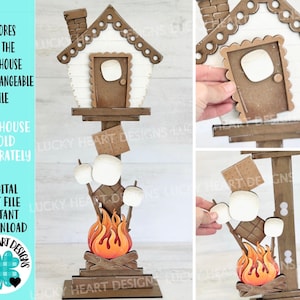 S'mores pour le nichoir fichier interchangeable SVG, Glowforge, camping, feu de camp, formes de vacances saisonnières guimauve, LuckyHeartDesignsCo