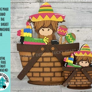 Cinco De Mayo Highland voor de bloemenmand verwisselbaar bestand SVG, piñata, boerderij, koe, lente gelaagde lade, Glowforge, LuckyHeartDesignsCo