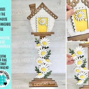 Marguerites pour le nichoir fichier interchangeable SVG, Glowforge, automne, saisonnier, formes de vacances, printemps, maison d'oiseau, LuckyHeartDesignsCo