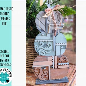 Vintage Rustic Stacking Pumpkins File SVG, Farmhouse, Fall Glowforge, LuckyHeartDesignsCo