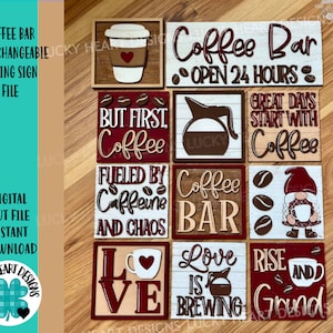 Coffee Bar Interchangeable Leaning Sign File SVG, Glowforge Laser, Plateau à plusieurs niveaux, LuckyHeartDesignsCo