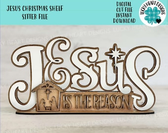Jesus Christmas Shelf Sitter Standing Sign File SVG, Nativity, Religious, Mantle decor, Centerpiece, glowforge, LuckyHeartDesignsCo