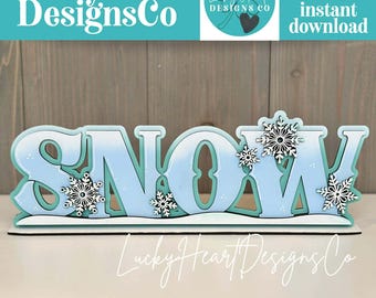 Archivo SVG de letrero de pie con estante de nieve, copo de nieve, muñeco de nieve, invierno, decoración de repisa, centro de mesa, glowforge, LuckyHeartDesignsCo