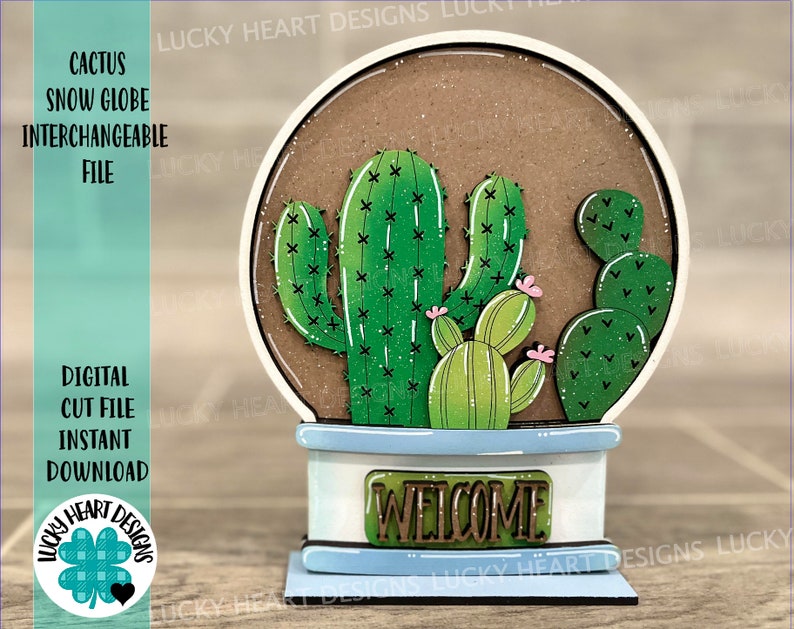 Cactus Snow Globe Interchangeable File SVG, Glowforge, Desert Tiered Tray LuckyHeartDesignsCo image 1