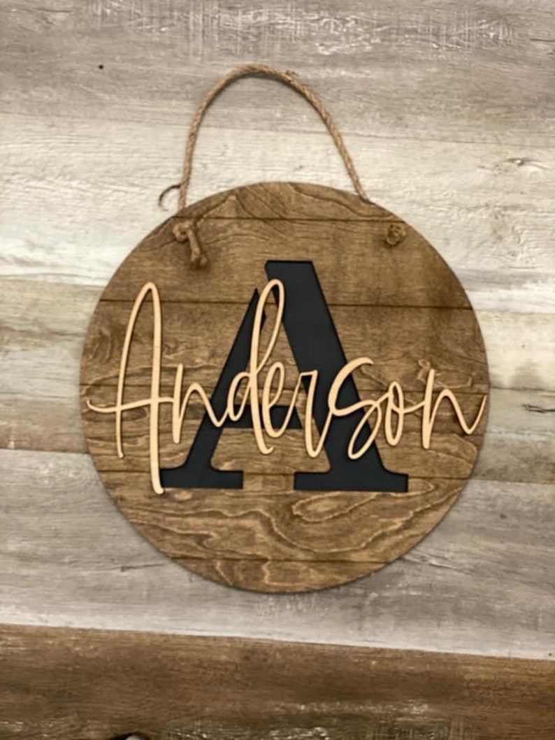 Name Initial Round Door Hanger File SVG Laser Etsy