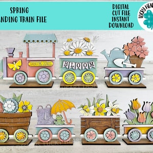 Lente staande trein bestand SVG, Daisy, bloem, paraplu, narcis, tulp, gelaagde lade Glowforge, LuckyHeartDesignsCo