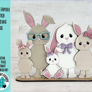 File in piedi di Pasqua della famiglia di coniglietti SVG, Glowforge, personalizzato, mamma, giorno, nonni, caccia alle uova, LuckyHeartDesignsCo