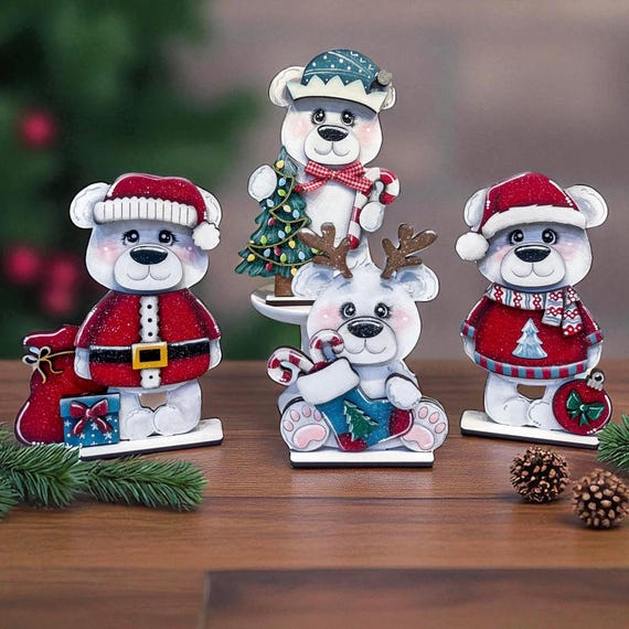 Bear Christmas Standing Set File SVG, Elf, Sweater, Santa, Holiday