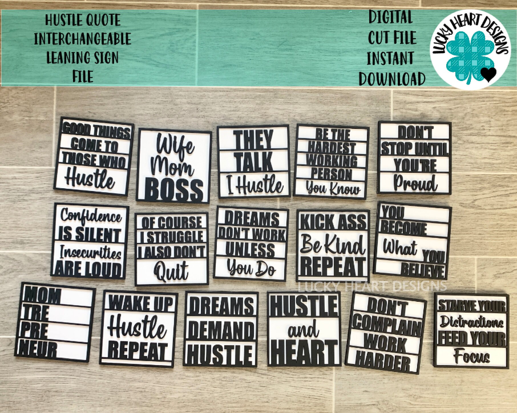 Hustle Quote Interchangeable Leaning Sign File SVG, Mom Boss, Motivat…