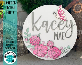 Layered Floral File 2 -with butterflies, SVG FILE glowforge