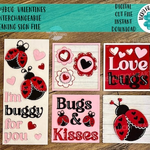 Coccinella San Valentino Segno di appoggio intercambiabile File SVG, Vassoio a più livelli, Glowforge, LuckyHeartDesignsCo