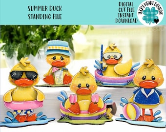 Summer Duck Standing File SVG, Umbrella, Swimming, Pool, Beach, Scubba, Glasses, Cute, Pet, Farm Tiered Tray Glowforge, LuckyHeartDesignsCo