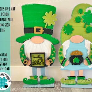 Leprechaun Hat add on Tall Porch Interchangeable Leaning Sign Gnome File SVG, Glowforge St. Patrick&#39;s Day, LuckyHeartDesignsCo