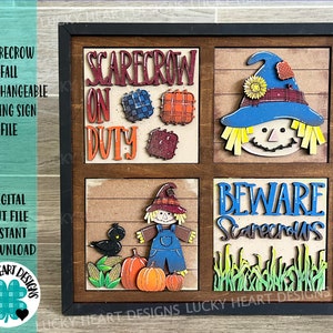 Scarecrow On Duty Interchangeable Leaning Sign File SVG, Glowforge Pumpkin Fall, LuckyHeartDesignsCo
