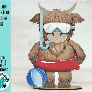 Fichier permanent de piscine d'été des Highlands SVG, Glowforge, nager, vache, ferme, plage, plateau à plusieurs niveaux LuckyHeartDesignsCo