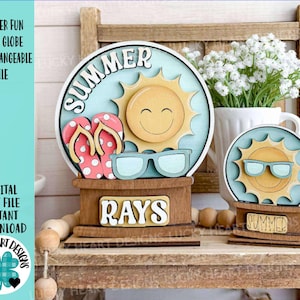 Globo de nieve de verano divertido (archivo SVG intercambiable, TINY, Glowforge, chanclas, gafas de sol, sol, bandeja escalonada) LuckyHeartDesignsCo