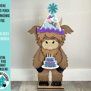 Birthday Highland Porch Interchangeable Hats File SVG, (hat only) Seasonal, Cow, Holiday Farm, Cake, Glowforge, LuckyHeartDesignsCo