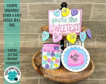 Hearts Valentines Quick and Easy Tiered Tray File SVG, Glowforge Conversation, LuckyHeartDesignsCo