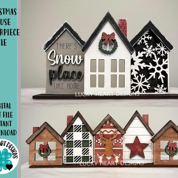 Christmas House Centerpiece File SVG, Holiday Decor, Glowforge, LuckyHeartDesignsCo