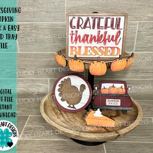 感謝祭のカボチャの簡単で素早い段付きトレイ ファイル SVG、Glowforge 段付きトレイ、LuckyHeartDesignsCo