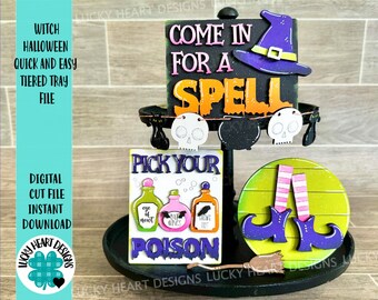 Heks Halloween snel en gemakkelijk gelaagde lade bestand SVG, Glowforge Tier lade, LuckyHeartDesignsCO
