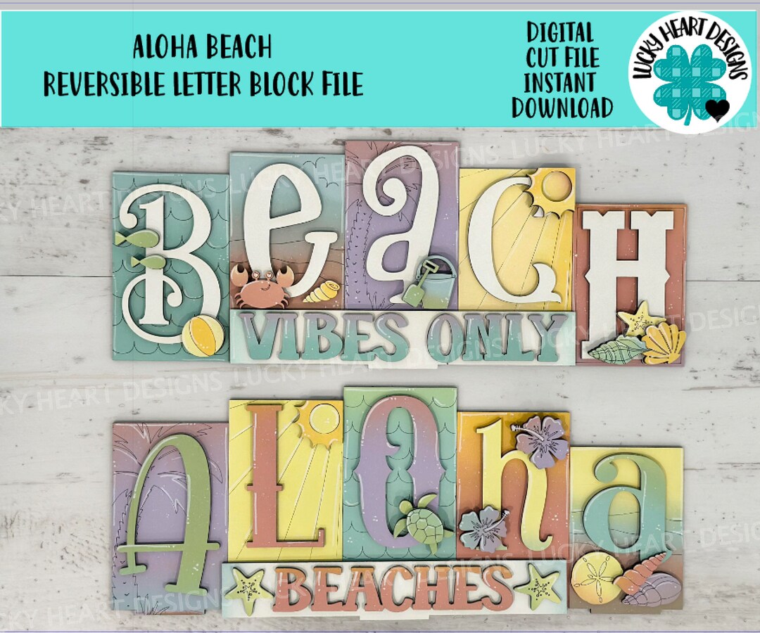 Aloha Beach Reversible Blocks File SVG, Tropical, Shells, Summer Tiered ...
