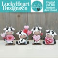 Dairy Cow Valentine Standing File SVG, Balloon, Cupid Candy Chocolate Love, Heart, Farm, Tiered Tray Glowforge LuckyHeartDesignsCo
